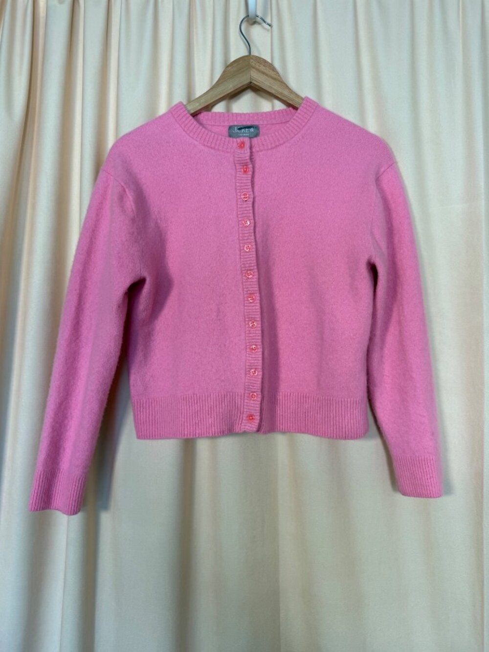 J. Crew Vibrant Pink Women's perfect cardigan 100% cashmere Preppy Quiet Luxury